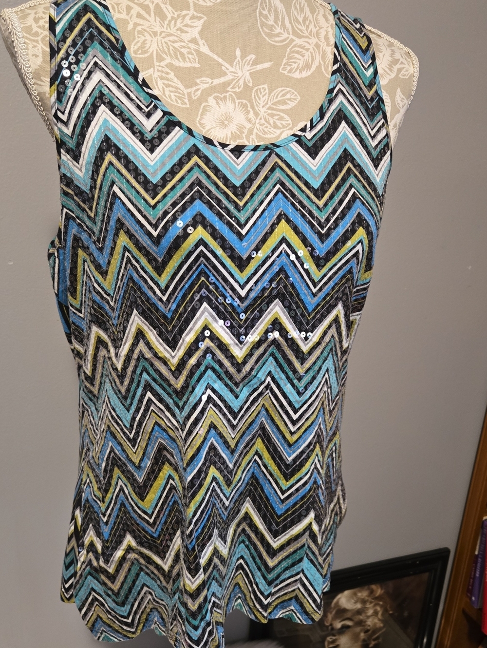 Apt. 9 Zigzag Sequin Tank Top - Black, Blue & Teal